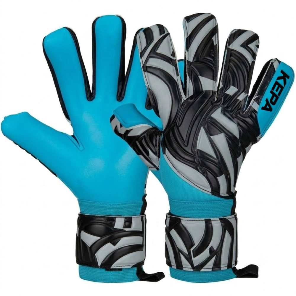 Cyan Blue Black Aero-Swirl Goalkeeper Gloves