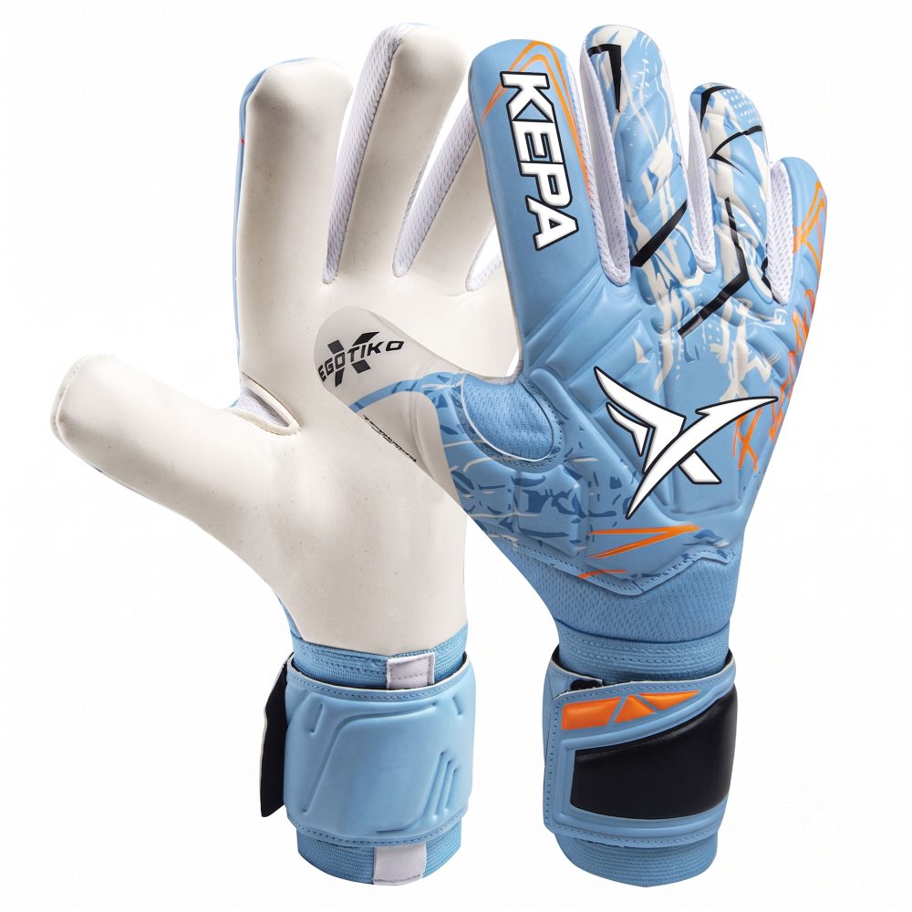 Sky Blue White & Orange Aero-Guard Goalkeeper Gloves