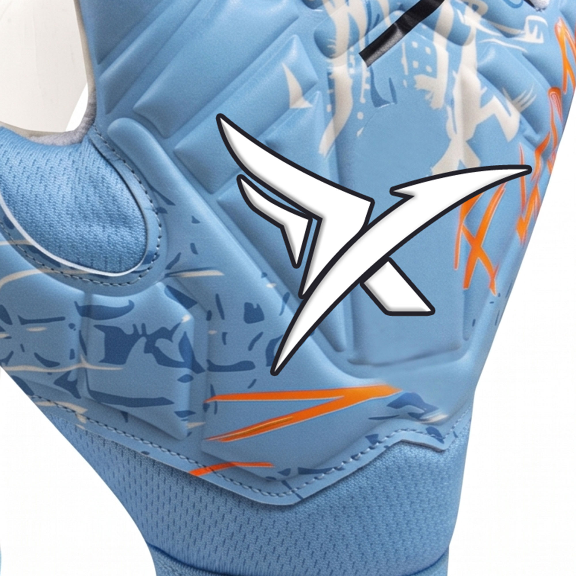 Sky Blue White & Orange Aero-Guard Goalkeeper Gloves - Image 2