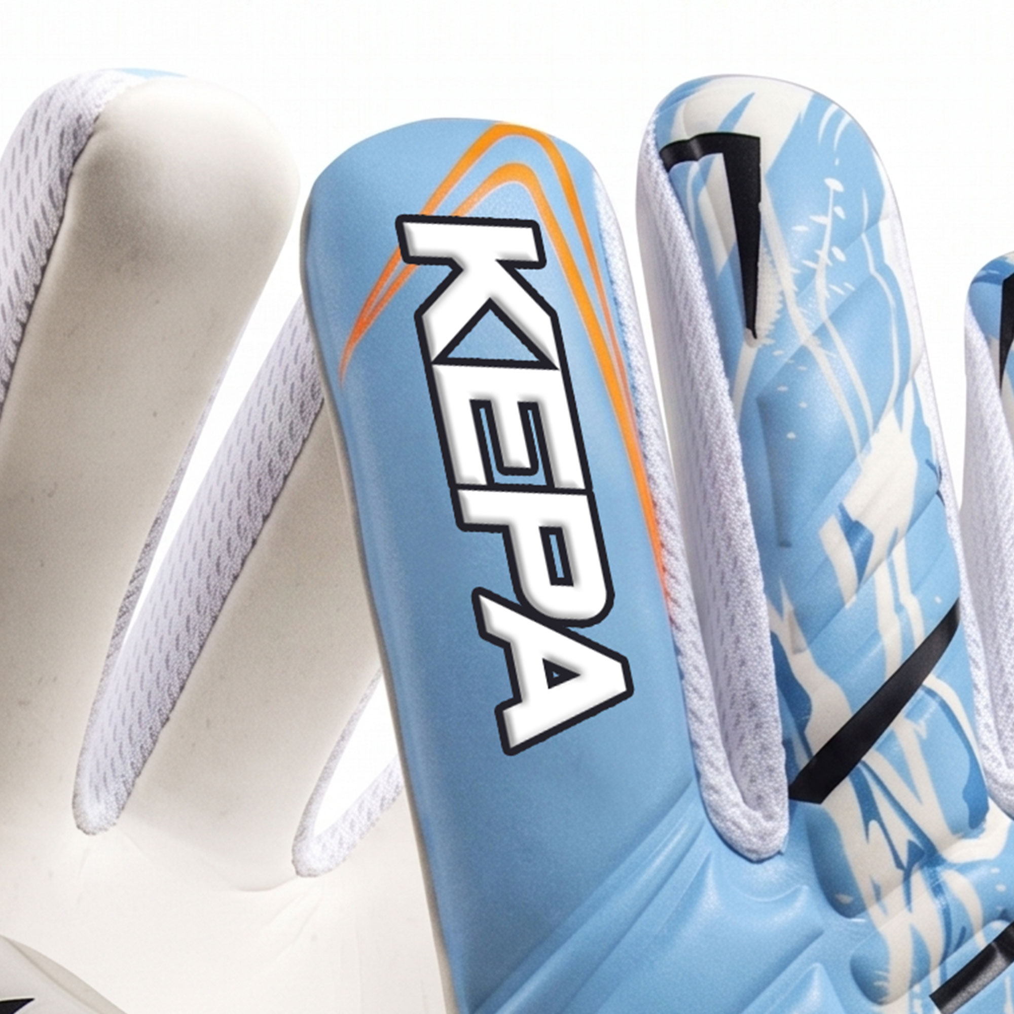 Sky Blue White & Orange Aero-Guard Goalkeeper Gloves - Image 3